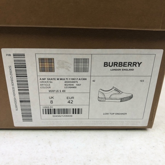 BURBERRY Men’s Leo Bambi Skate Sneaker Shoes - Picture 7 of 8